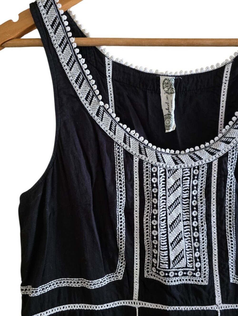 Free People Y2K Archival Embroidered Cotton Tank Mini Dress Black White - Picture 3 of 9